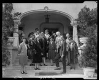 Dr. Cass Arthur Reed, Mrs. Albert L. Bagnall, and others [at Pomona College?], [Claremont?], 1928