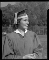 Los Angeles High School senior Audrey Ellen Probst in cap and gown, Los Angeles, 1940