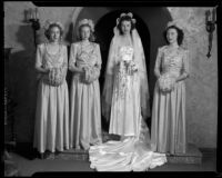 Shirley Roberta Doman as a bride with bridesmaids, [Beverly Hills?], 1946