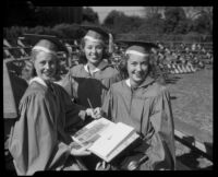 Los Angeles High School senior Marjorie Gestring and cohorts in caps and gowns, Los Angeles, 1939