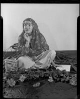 Mona Ohrtland, Santa Monica Players member, dressed as an Ouled Naïl girl, Santa Monica, circa 1940-1945