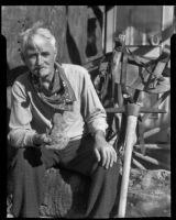 R. E. Perry as a prospector at 1000 Palms Ranch, Thousand Palms vicinity, 1940