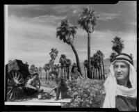 Photomontage of scenes at 1000 Palms Ranch with Paul P. Wilhelm and a woman, Thousand Palms vicinity, 1939-1941