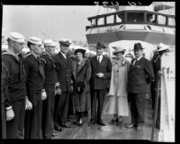 Naval Sailors, Santa Monica Mayor William H. Carter, and other civilians on Navy Day, Santa Monica, 1934