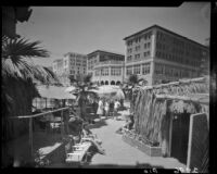 View of a Tiki Hut and Casa Del Mar Club, Santa Monica, 1950