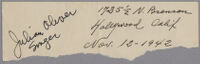 Handwritten note with name and address of Julian Oliver, 1942
