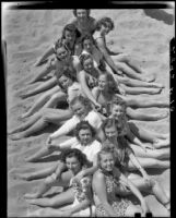 Young women in formation on the beach, Santa Monica, 1945-1949