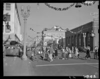Santa Monica Boulevard and 3rd St. at Christmas time, Santa Monica, 1945-1947