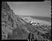Pacific Coast Highway at the base of the California Incline and Santa Monica Beach, 1946-1950