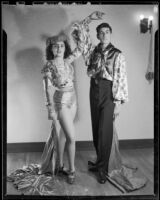 Barbara Tramutto and male partner posing in Spanish style costumes, Santa Monica, 1948-1950
