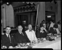 Santa Monica City Hall dedication, Mayor Edmond S. Gillette and others at luncheon or dinner, Santa Monica, 1939
