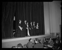 "Traviata" curtain call with cast members and conductor Mario Lanza, John Adams Auditorium, Santa Monica, 1949