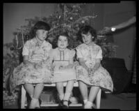 Daralyn, Janis and Sharisse Milne at Christmas time, Santa Monica, circa 1957 or 1958