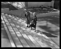 Young women walking up Santa Monica High School campus steps, Santa Monica, 1939