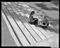Young women sitting on Santa Monica High School campus steps, Santa Monica, 1939