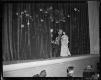 "Rigoletto" curtain call with Ray Gagan, Enrico Porta and Natalie Garrotto, John Adams Auditorium, Santa Monica, 1949
