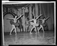 Ballerinas of the Ballet des Arts company posing onstage, 1964