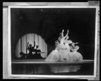 Ballerinas of the Ballet des Arts company posing onstage, 1964