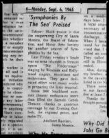 Clipping regarding Symphonies by the Sea, letter by Adelbert Bartlett, 1965
