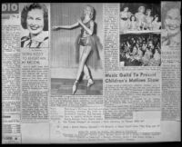 Page with collection of newspaper clippings about Santa Monica Civic Music Guild performances, circa 1956