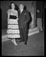 “Pagliacci” cast member Nelda Scarsella and an unidentified man, Wilshire Ebell Theatre, Los Angeles, 1951