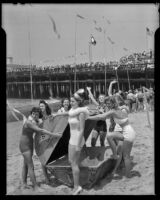 Salt Water Carnival queen and her court, Santa Monica Beach, 1941