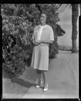 Clara Bartlett on a pathway in Palisades Park, Santa Monica, 1945