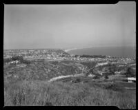 View of Pacific Palisades and coast from Miramar Estates, Pacific Palisades, 1952