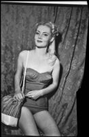 Marie Mulligan in a swim suit, Santa Monica, 1940-1950