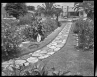 Ornamental stone walkway at a house in the Venice neighborhood, Los Angeles, 1950-1965
