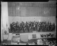 Conductor and orchestra at Barnum Hall, Santa Monica, 1951