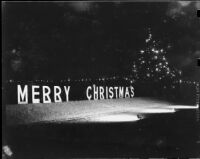 Outdoor Christmas display, probably Santa Monica, 1940-1945