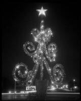 Christmas decoration on a city street, Santa Monica or West Los Angeles, 1955