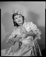June Moss, opera singer, in costume, Santa Monica, 1952