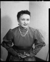 June Moss, opera singer, in costume, Santa Monica, 1950