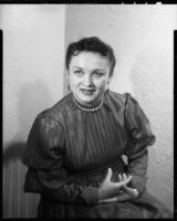June Moss, opera singer, in costume, Santa Monica, 1950