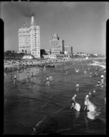 Crowds at the beach, Long Beach, 1940