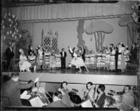 “Merry Widow” production with dancers performing, Barnum Hall, Santa Monica, possibly 1960
