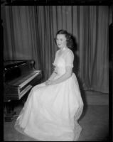 Pianist seated at a piano during a Santa Monica Civic Music Guild performance, Santa Monica, 1948-1952