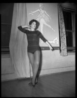 Karinova Ballet student posing in a classroom, Santa Monica, 1960