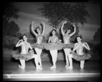 Karinova Ballet students posing on stage, Santa Monica, 1960