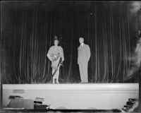 Santa Monica Civic Opera Association members on stage at John Adams Auditorium, Santa Monica, 1951