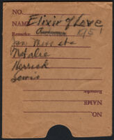 Note on negative sleeve identifying photographic images of a production of Elixir of Love, 1951
