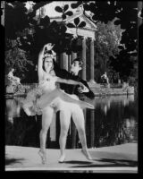 Male and female ballet students of the Elena Vartova dance school posing in costume, (Santa Monica?), circa 1951