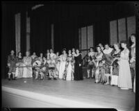 "Lucia di Lammermoor" group portrait of the cast, John Adams Auditorium, Santa Monica, circa 1950-1951