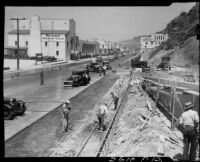 Widening and improvement work of the Roosevelt Highway and California incline, Santa Monica, 1935