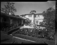 Garden and Spanish style house of artists Mr. and Mrs. Brown in Pacific Palisades, Los Angeles