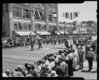 Elks marching band in the California Admission Day Parade, Santa Monica, 1937
