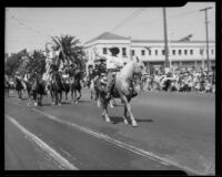 Mayor Edmond Gillette on horseback in the California Admission Day Parade, Santa Monica, 1937