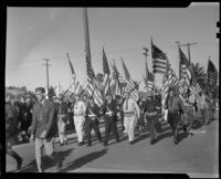Flag bearers marching in the Armistice Day parade, Santa Monica, 1938